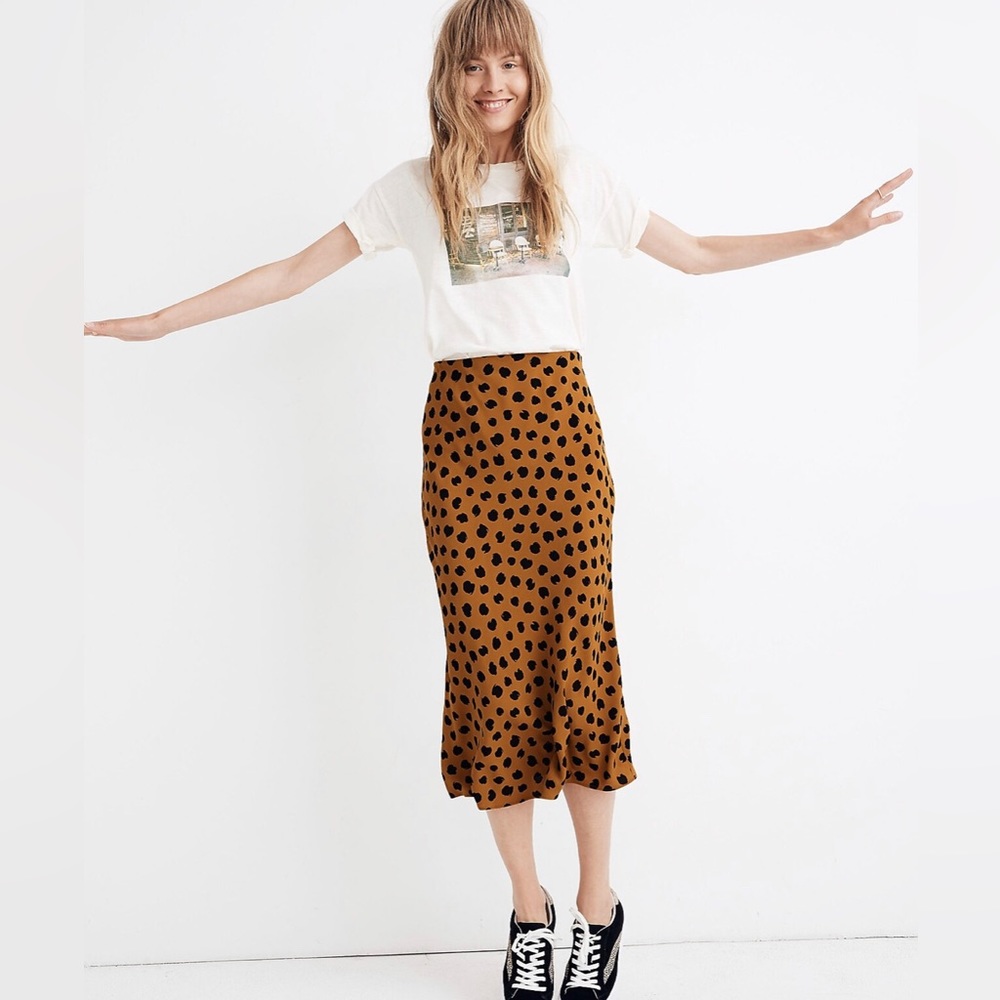 Madewell Brown Midi Skirt with Black Spot Print